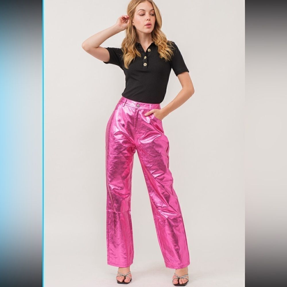 Kiwi metallic pink straight pants New